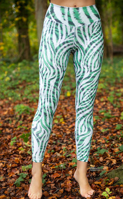 green patterned high waisted leggings